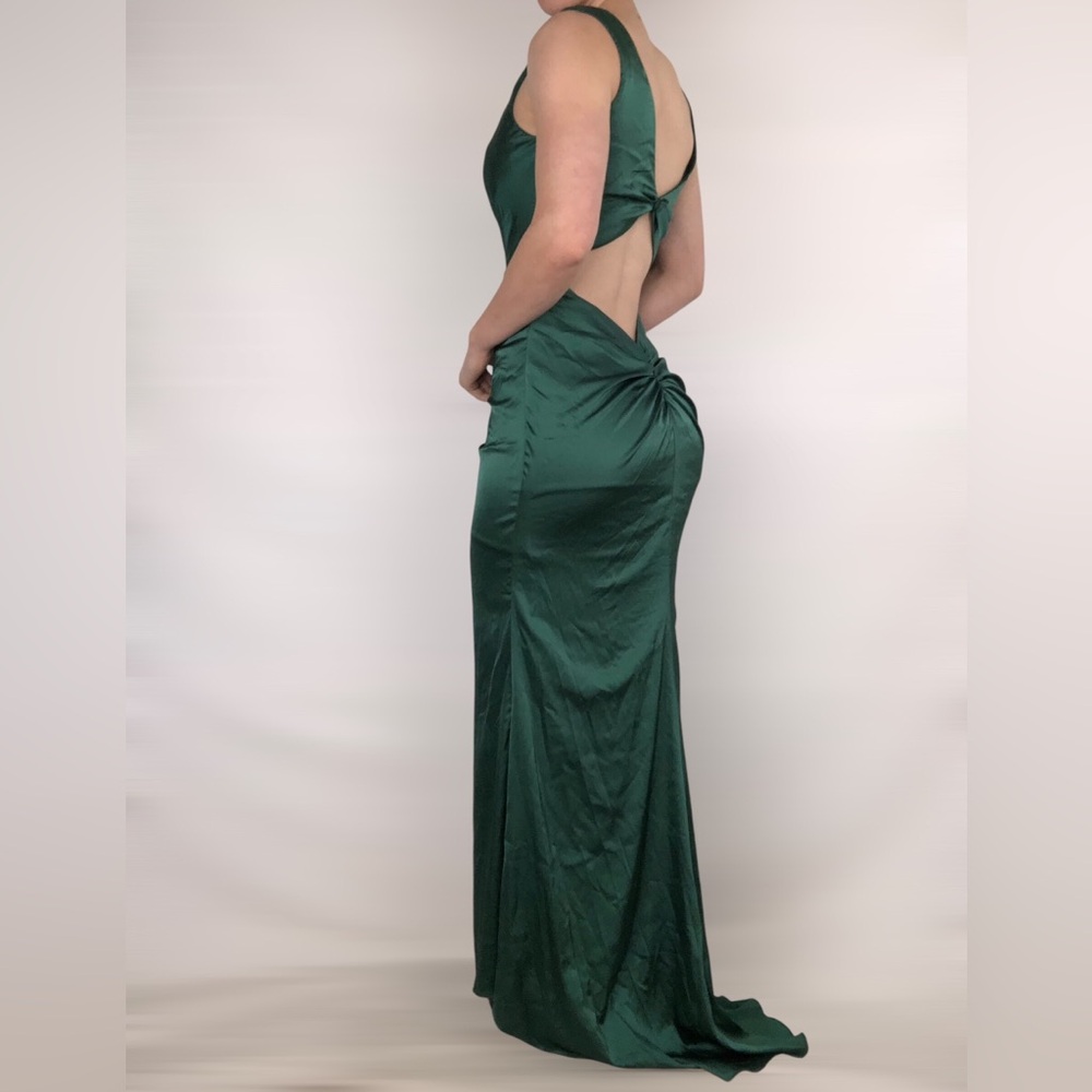 Cinderella Divine Cut Out Ruched Open Back‎ Mermaid Maxi Dress Green Size 8
